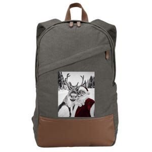 Reindeer Selfie Christmas Party Selfie Funny Reindeer Xmas Cotton Canvas Backpack