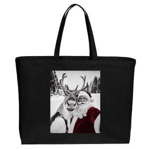 Reindeer Selfie Christmas Party Selfie Funny Reindeer Xmas Cotton Canvas Jumbo Tote