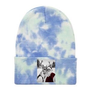 Reindeer Selfie Christmas Party Selfie Funny Reindeer Xmas Tie Dye 12in Knit Beanie