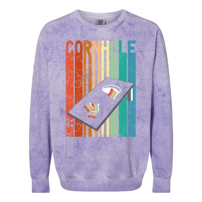 Retro Style Cornhole Board Game Gift Funny Cornhole Lover Cool Gift Colorblast Crewneck Sweatshirt