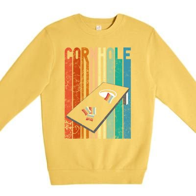 Retro Style Cornhole Board Game Gift Funny Cornhole Lover Cool Gift Premium Crewneck Sweatshirt