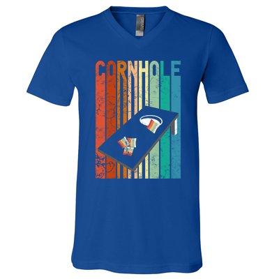 Retro Style Cornhole Board Game Gift Funny Cornhole Lover Cool Gift V-Neck T-Shirt