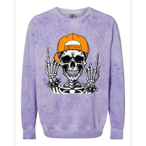 Rock Skeleton Cool Rocker Halloween Colorblast Crewneck Sweatshirt