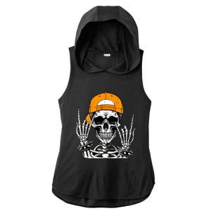 Rock Skeleton Cool Rocker Halloween Ladies PosiCharge Tri-Blend Wicking Draft Hoodie Tank