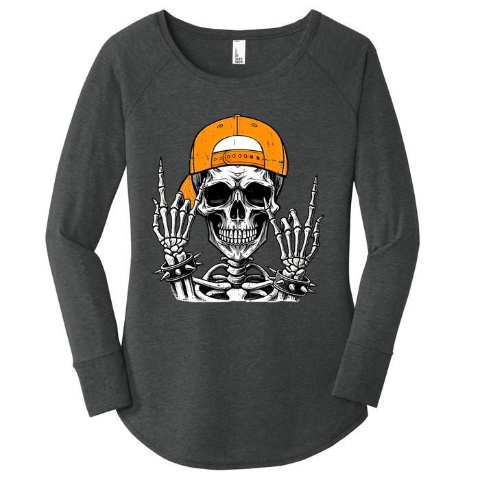 Rock Skeleton Cool Rocker Halloween Women's Perfect Tri Tunic Long Sleeve Shirt