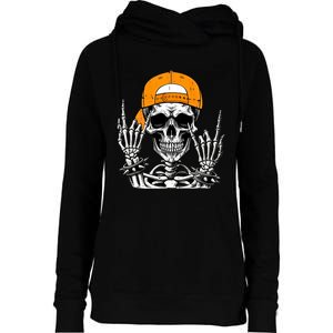 Rock Skeleton Cool Rocker Halloween Womens Funnel Neck Pullover Hood