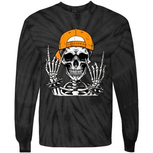 Rock Skeleton Cool Rocker Halloween Tie-Dye Long Sleeve Shirt