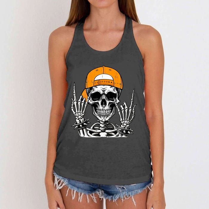 Rock Skeleton Cool Rocker Halloween Women's Knotted Racerback Tank