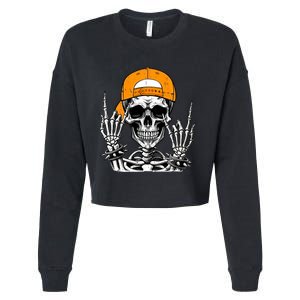 Rock Skeleton Cool Rocker Halloween Cropped Pullover Crew