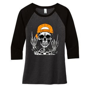 Rock Skeleton Cool Rocker Halloween Women's Tri-Blend 3/4-Sleeve Raglan Shirt