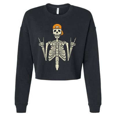 Rocker Skeleton Cap Skater Cool Halloween Punk Rock Cropped Pullover Crew