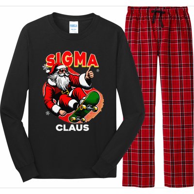 Retro Sigma Claus Funny Santa Clause Skating Board Xmas Long Sleeve Pajama Set