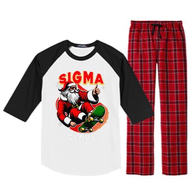 Retro Sigma Claus Funny Santa Clause Skating Board Xmas Raglan Sleeve Pajama Set