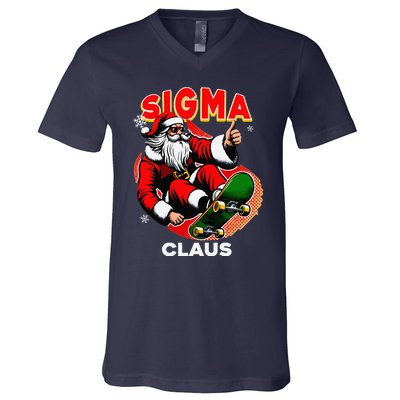 Retro Sigma Claus Funny Santa Clause Skating Board Xmas V-Neck T-Shirt