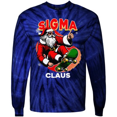 Retro Sigma Claus Funny Santa Clause Skating Board Xmas Tie-Dye Long Sleeve Shirt