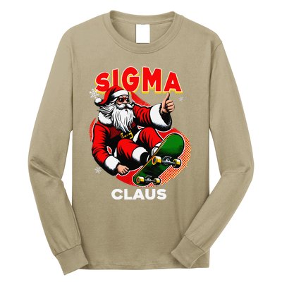 Retro Sigma Claus Funny Santa Clause Skating Board Xmas Long Sleeve Shirt