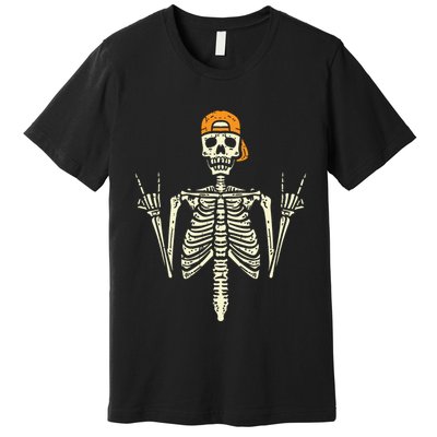 Rocker Skeleton Cap Skater Cool Halloween Punk Rock Premium T-Shirt