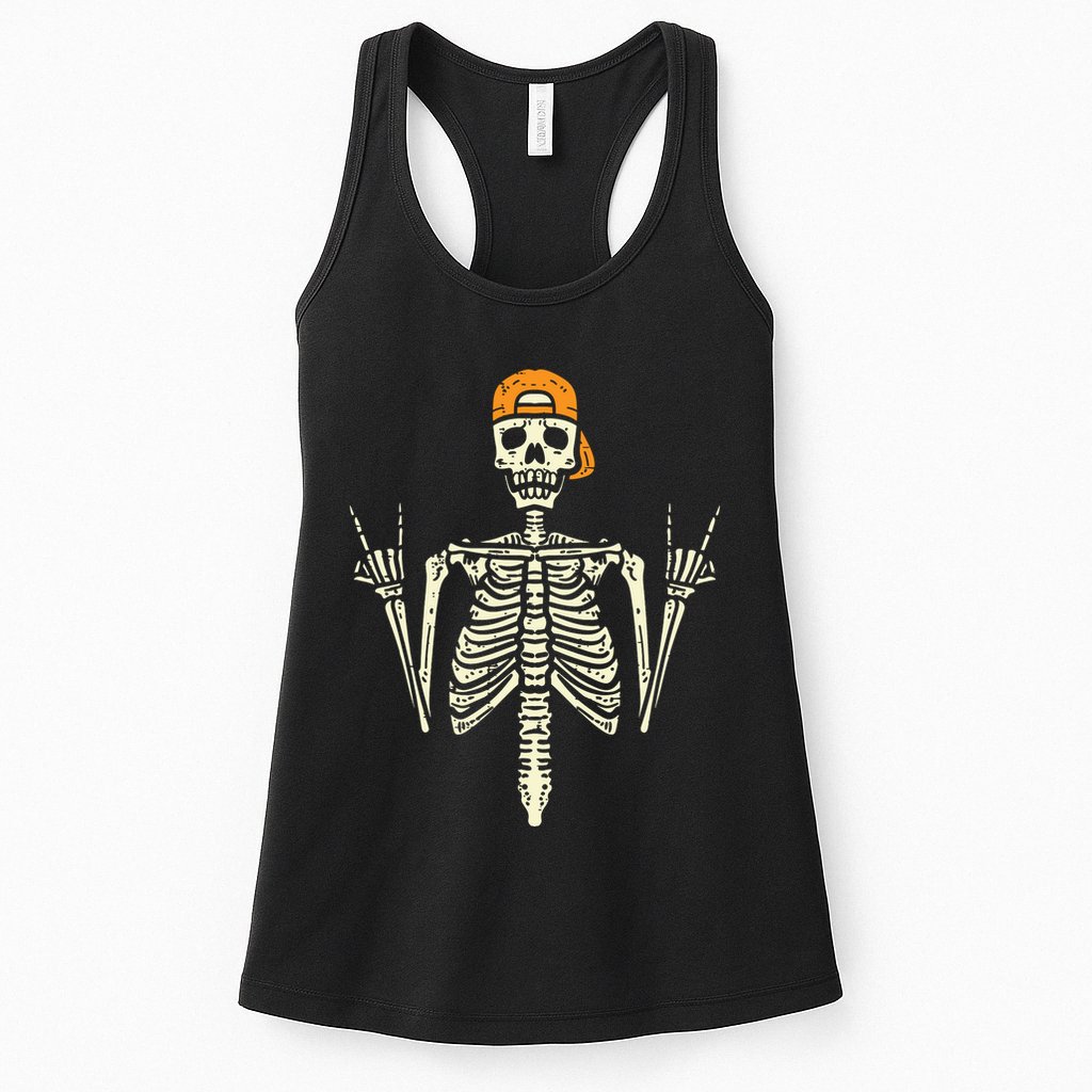Rocker Skeleton Cap Skater Cool Halloween Punk Rock Womens Tank Top