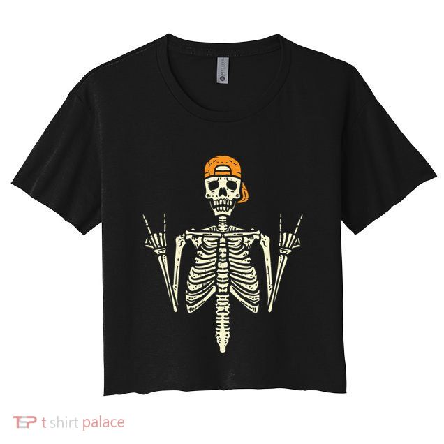 Rocker Skeleton Cap Skater Cool Halloween Punk Rock Crop Top