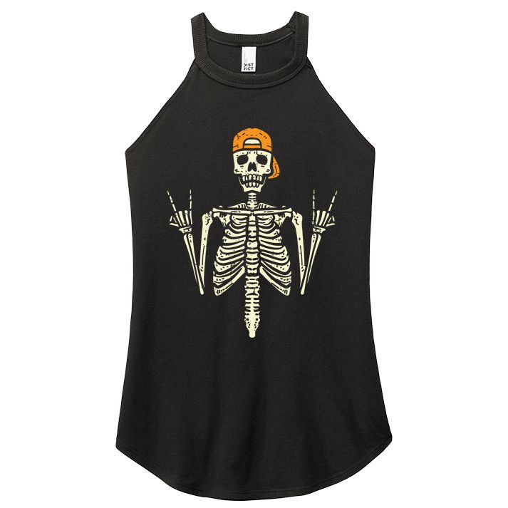 Rocker Skeleton Cap Skater Cool Halloween Punk Rock Women's Perfect Tri Rocker Tank