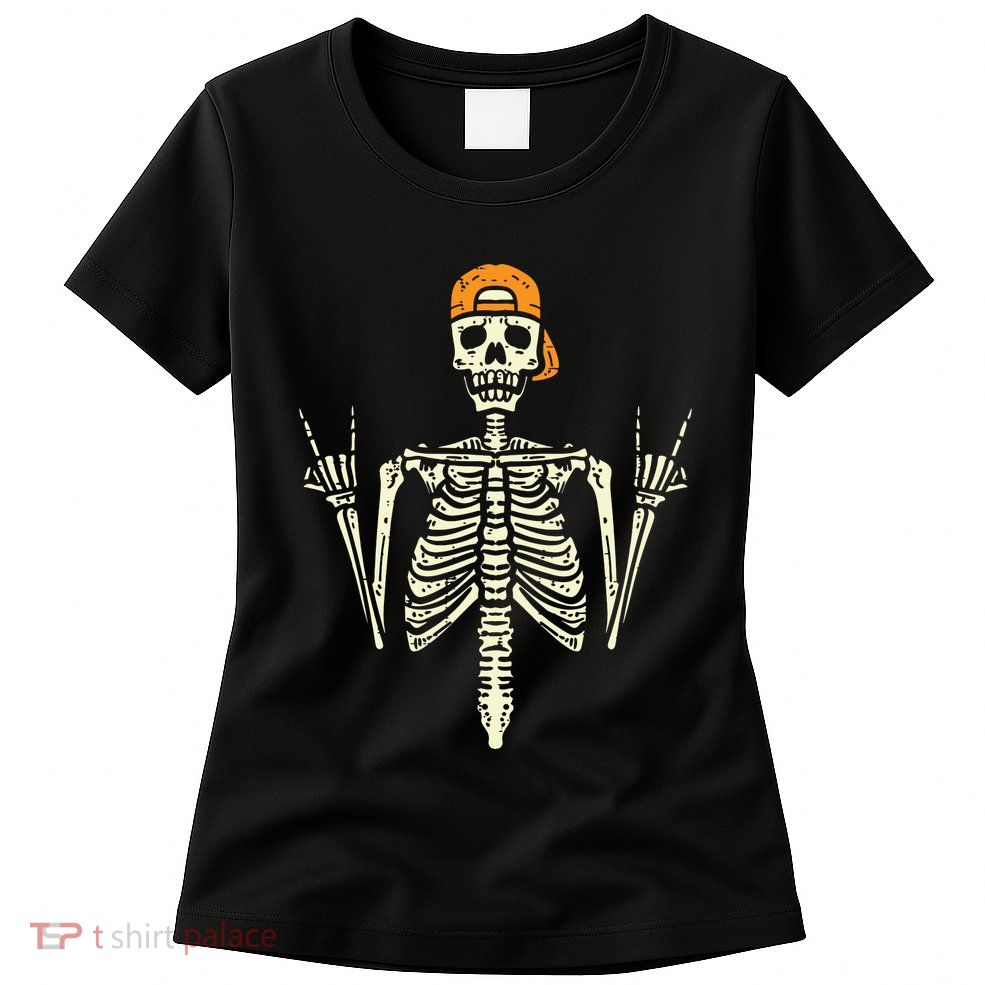 Rocker Skeleton Cap Skater Cool Halloween Punk Rock Womens T-Shirt