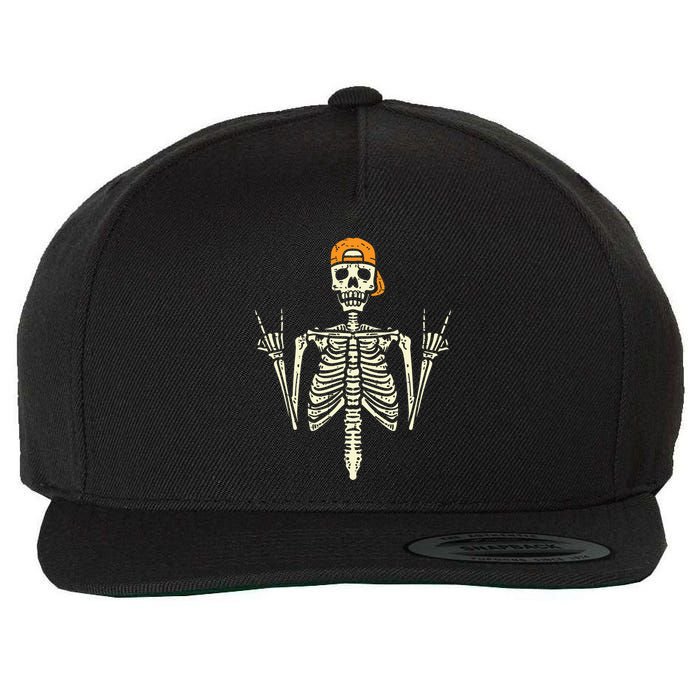 Rocker Skeleton Cap Skater Cool Halloween Punk Rock Wool Snapback Cap