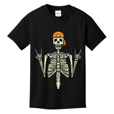 Rocker Skeleton Cap Skater Cool Halloween Punk Rock Kids T-Shirt
