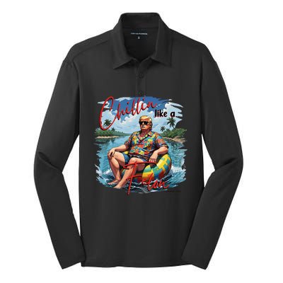 Retro Summer Chillin Like A Felon Trump For President 2024 Silk Touch Performance Long Sleeve Polo