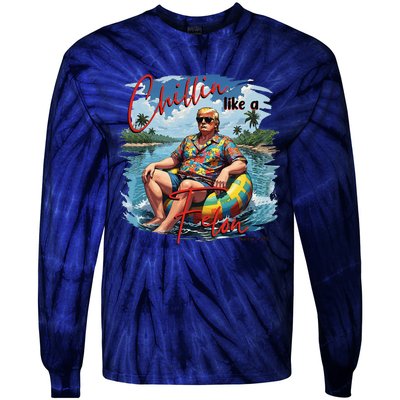 Retro Summer Chillin Like A Felon Trump For President 2024 Tie-Dye Long Sleeve Shirt