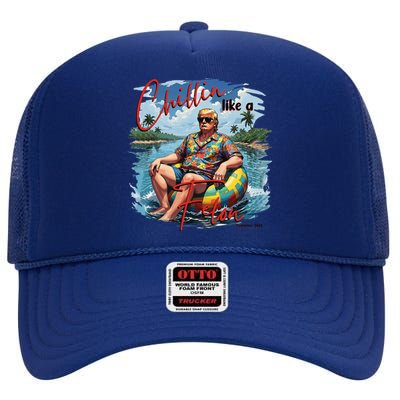 Retro Summer Chillin Like A Felon Trump For President 2024 High Crown Mesh Back Trucker Hat