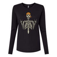 Rocker Skeleton Cap Skater Cool Halloween Punk Rock Womens Cotton Relaxed Long Sleeve T-Shirt