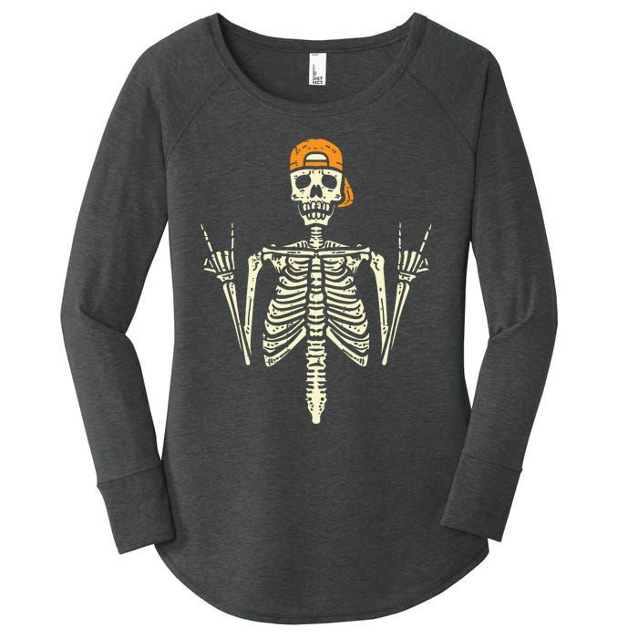 Rocker Skeleton Cap Skater Cool Halloween Punk Rock Women's Perfect Tri Tunic Long Sleeve Shirt