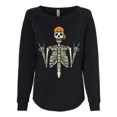 Rocker Skeleton Cap Skater Cool Halloween Punk Rock Womens California Wash Sweatshirt