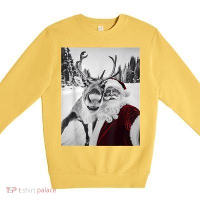 Reindeer Selfie Christmas Party Selfie Funny Reindeer Xmas Premium Crewneck Sweatshirt