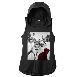 Reindeer Selfie Christmas Party Selfie Funny Reindeer Xmas Ladies PosiCharge Tri-Blend Wicking Draft Hoodie Tank