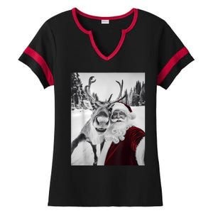 Reindeer Selfie Christmas Party Selfie Funny Reindeer Xmas Ladies Halftime Notch Neck Tee