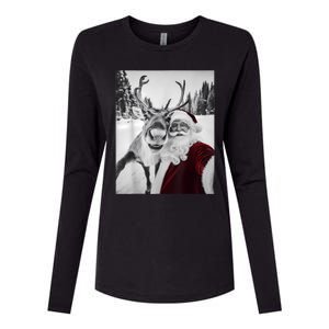 Reindeer Selfie Christmas Party Selfie Funny Reindeer Xmas Womens Cotton Relaxed Long Sleeve T-Shirt