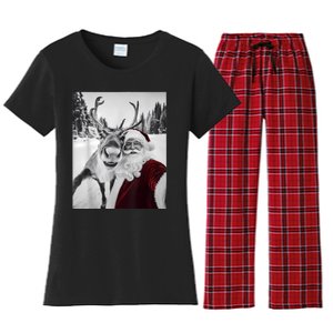 Reindeer Selfie Christmas Party Selfie Funny Reindeer Xmas Women's Flannel Pajama Set