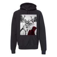 Reindeer Selfie Christmas Party Selfie Funny Reindeer Xmas Premium Hoodie