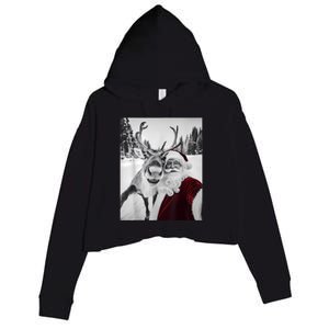 Reindeer Selfie Christmas Party Selfie Funny Reindeer Xmas Crop Fleece Hoodie