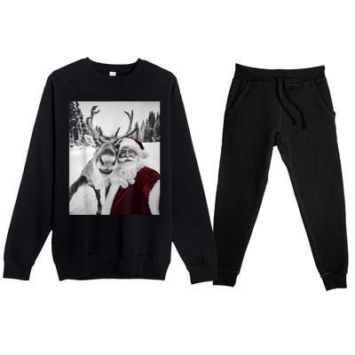 Reindeer Selfie Christmas Party Selfie Funny Reindeer Xmas Premium Crewneck Sweatsuit Set