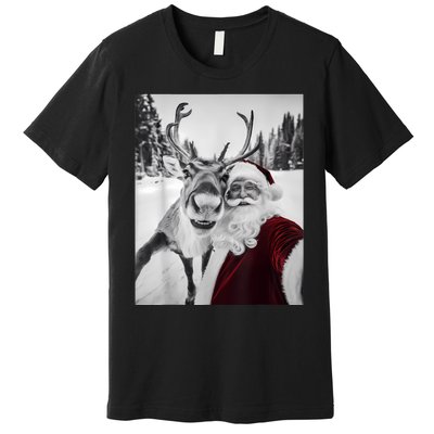 Reindeer Selfie Christmas Party Selfie Funny Reindeer Xmas Premium T-Shirt