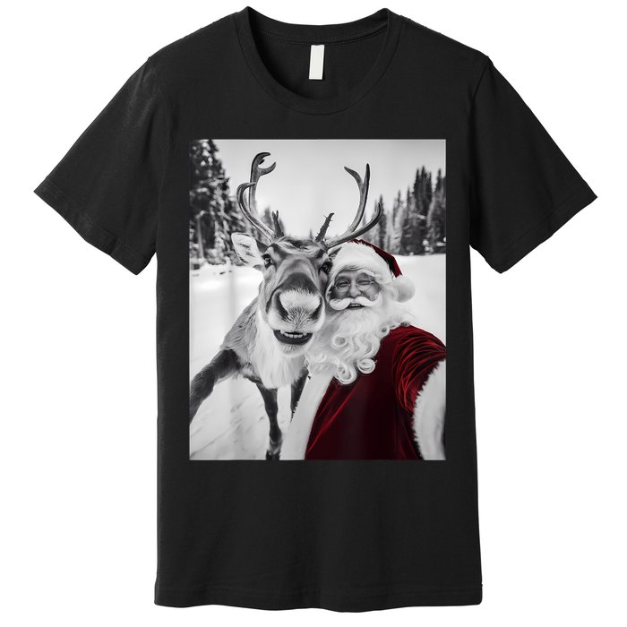 Reindeer Selfie Christmas Party Selfie Funny Reindeer Xmas Premium T-Shirt