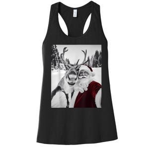 Reindeer Selfie Christmas Party Selfie Funny Reindeer Xmas Women's Racerback Tank