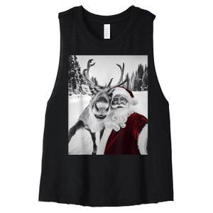 Reindeer Selfie Christmas Party Selfie Funny Reindeer Xmas Women's Racerback Cropped Tank