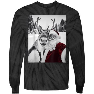 Reindeer Selfie Christmas Party Selfie Funny Reindeer Xmas Tie-Dye Long Sleeve Shirt