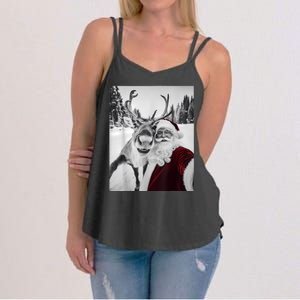 Reindeer Selfie Christmas Party Selfie Funny Reindeer Xmas Women's Strappy Tank