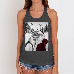 Reindeer Selfie Christmas Party Selfie Funny Reindeer Xmas Women's Knotted Racerback Tank