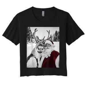 Reindeer Selfie Christmas Party Selfie Funny Reindeer Xmas Women's Crop Top Tee