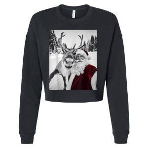 Reindeer Selfie Christmas Party Selfie Funny Reindeer Xmas Cropped Pullover Crew